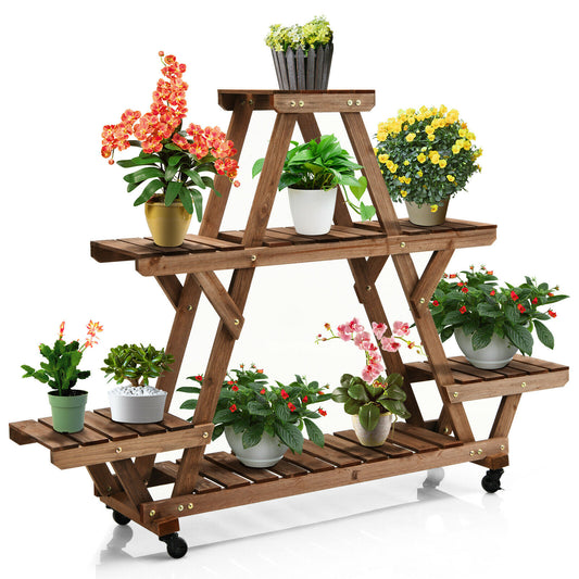 4-Tiered Garden Rolling Trolley Shelf