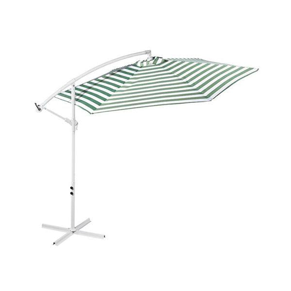 Green and White Striped Outdoor Umbrella