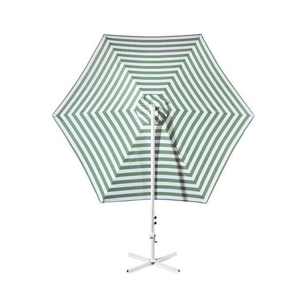 Green and White Striped Outdoor Umbrella